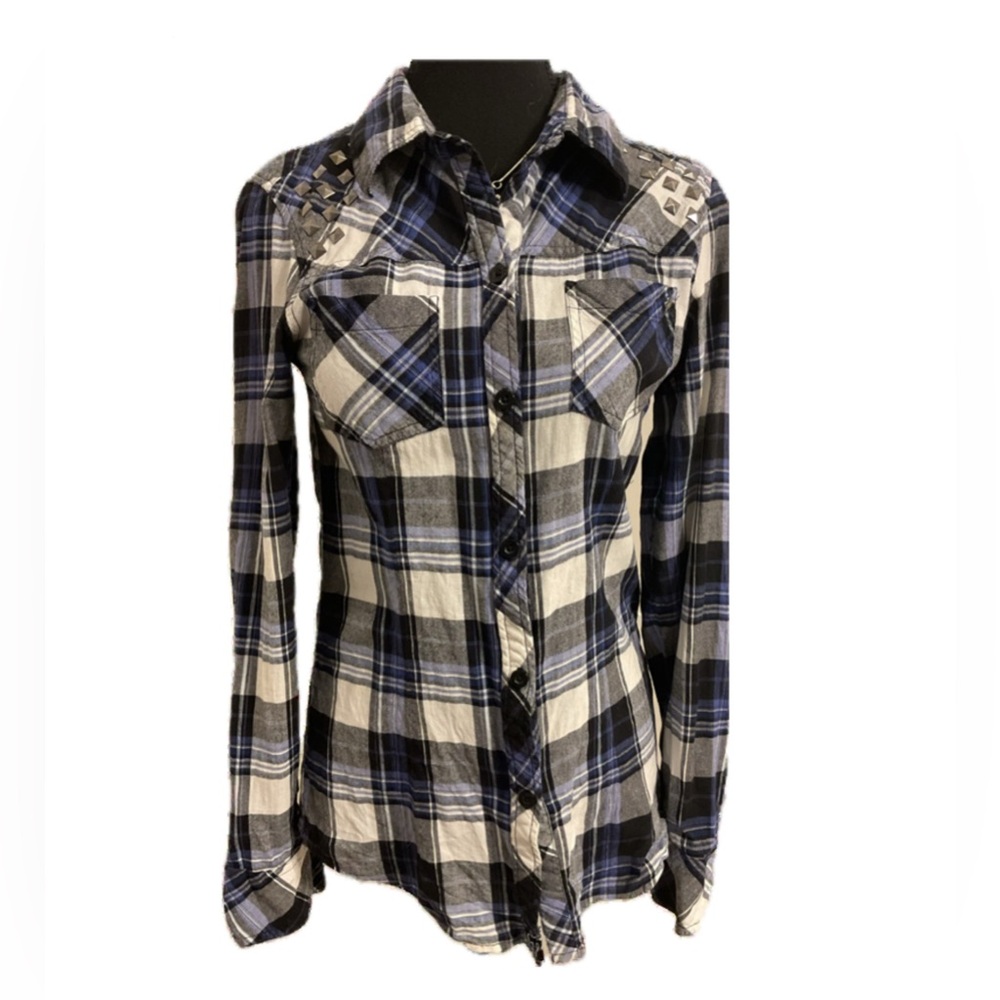 Fox Women’s/ Girls  Racing Button up Blue and White Plaid Slim fit Shirt